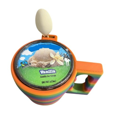 Ice Cream Pint Holder with Ergonomic Handle and Spoon Slot